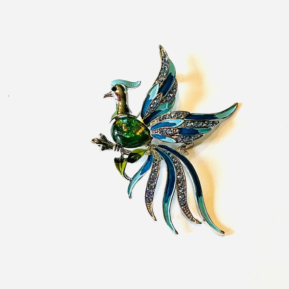 Vintage Colorful Phoenix Bird Brooch nsigned